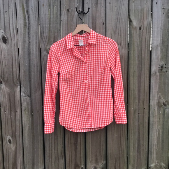 J. Crew Orange/White Gingham Button Down - Size 2 - Picture 6 of 7